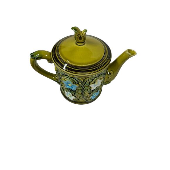 VTG Lefton Teapot Geo Z Floral Green Hand Painted Blue White Flower‎ Garden Read - Picture 13 of 14